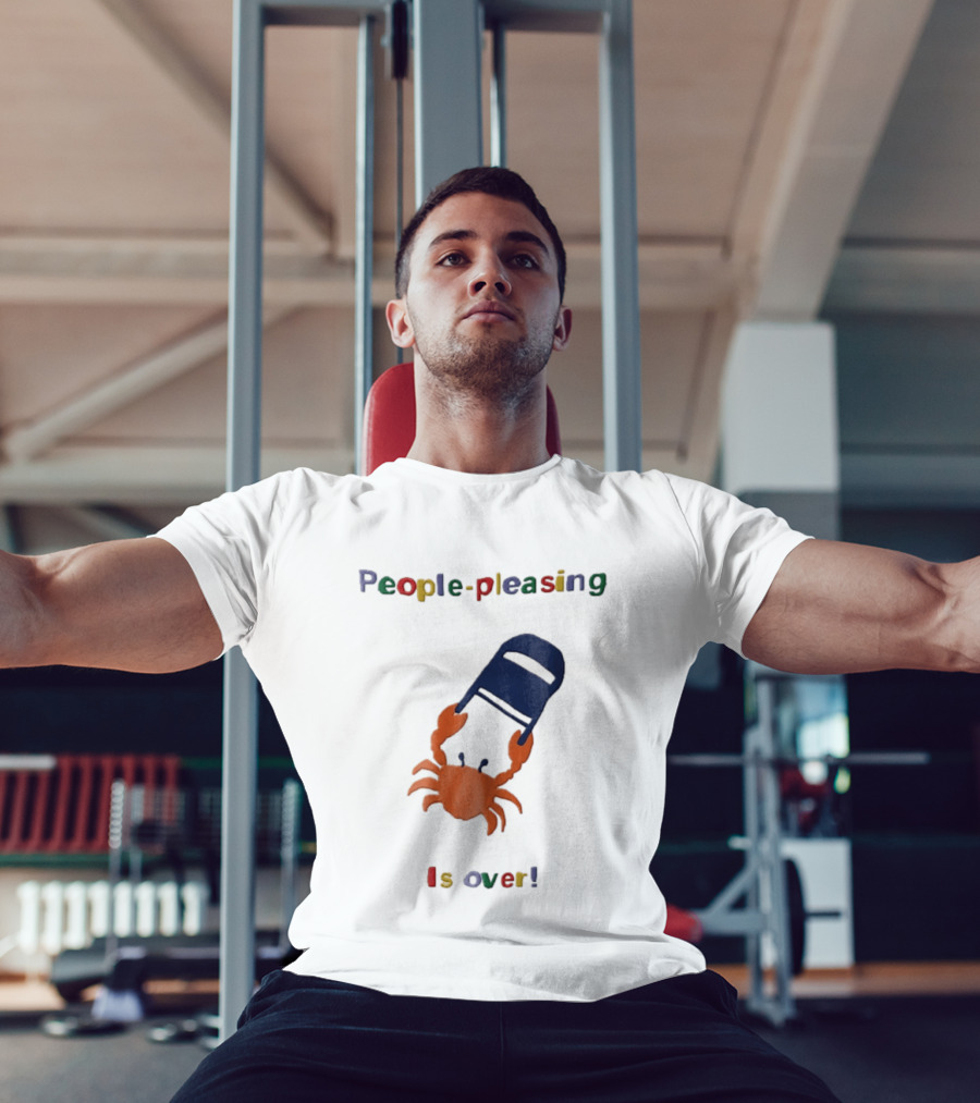 People Pleasing Is Over Orange Crab Throwing Folding Chair Popcompunk Cartoon T-Shirt