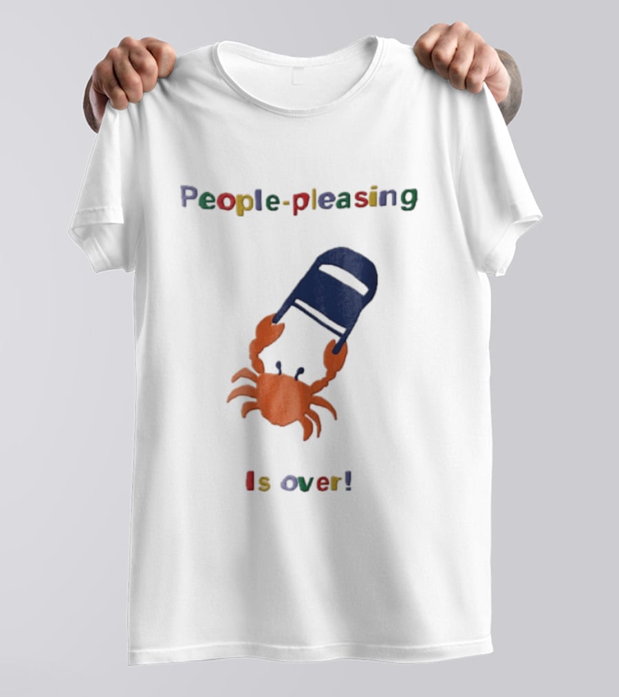 People Pleasing Is Over Orange Crab Throwing Folding Chair Popcompunk Cartoon T-Shirt
