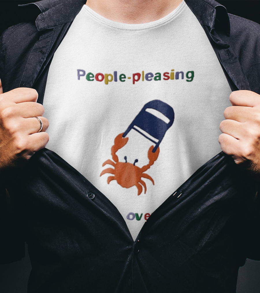 People Pleasing Is Over Orange Crab Throwing Folding Chair Popcompunk Cartoon T-Shirt