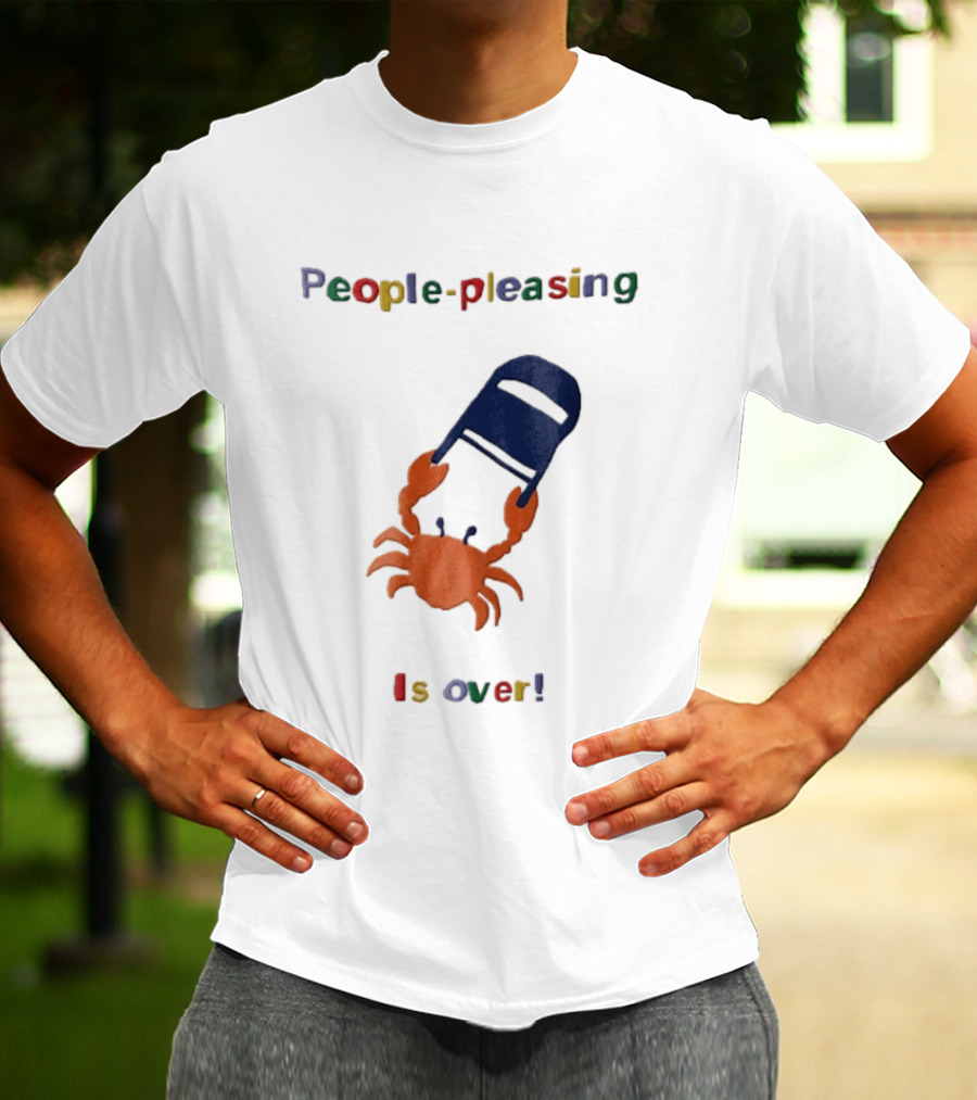 People Pleasing Is Over Orange Crab Throwing Folding Chair Popcompunk Cartoon T-Shirt