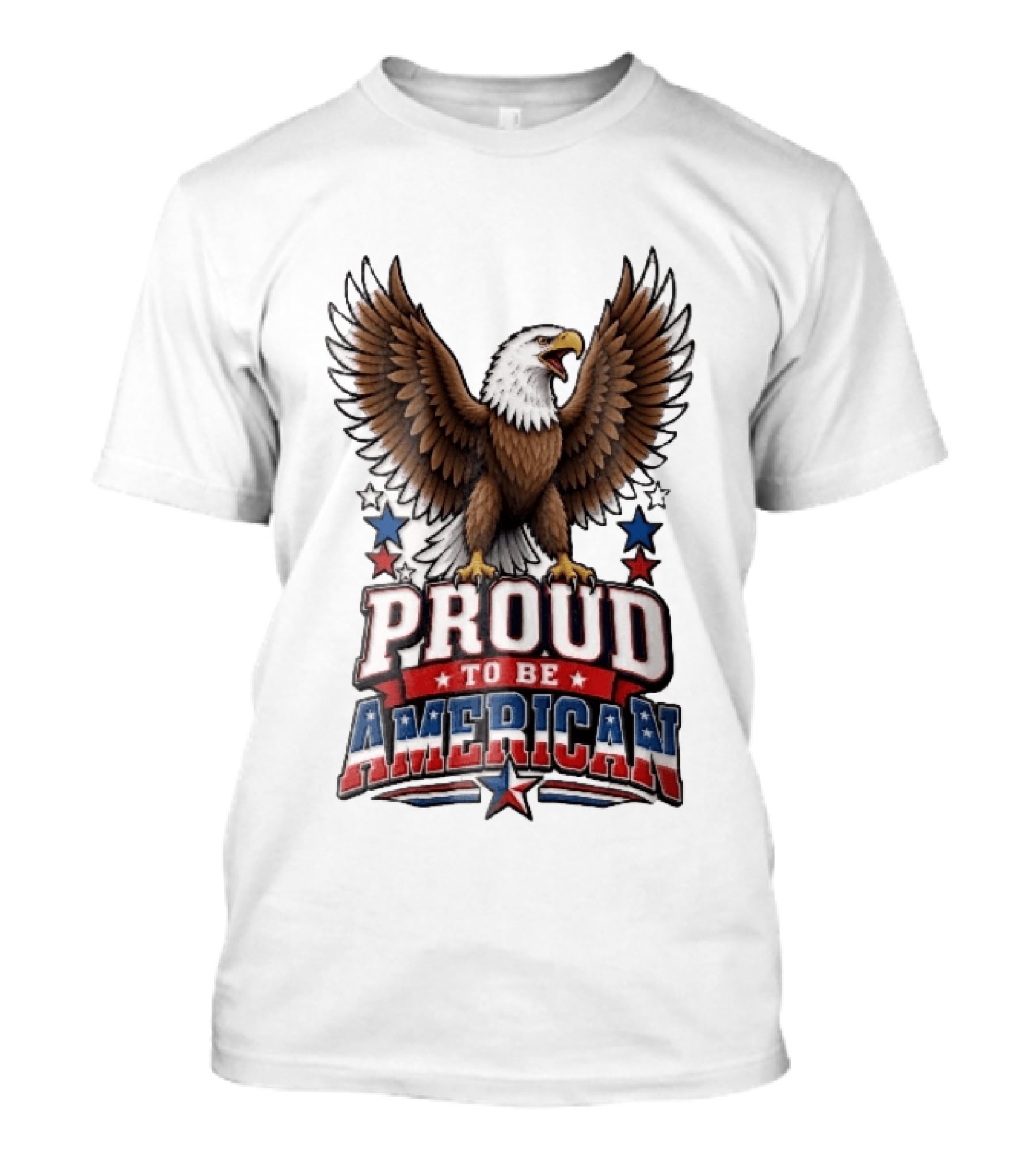 Proud To Be American Bald Eagle Wings Spread Red Blue Stars Patriotic T-Shirt