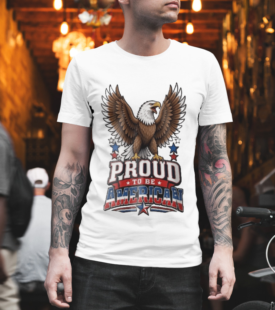 Proud To Be American Bald Eagle Wings Spread Red Blue Stars Patriotic T-Shirt