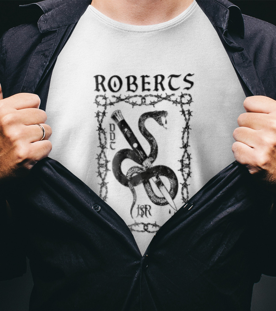 Roberts Ddt Jsr Coiled Snake Switchblade Barbed Wire Border T-Shirt