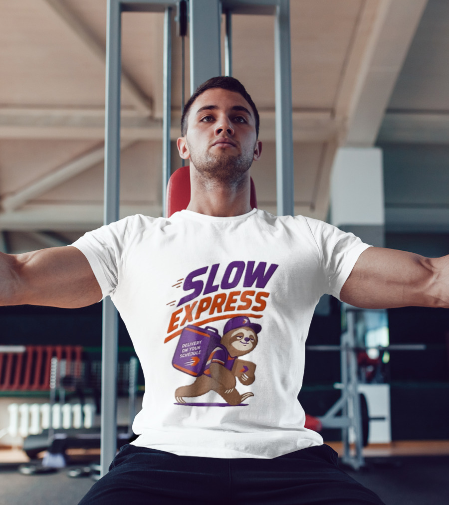 Slow Express Delivery On Your Schedule Cartoon Sloth Courier Carrying Package T-Shirt