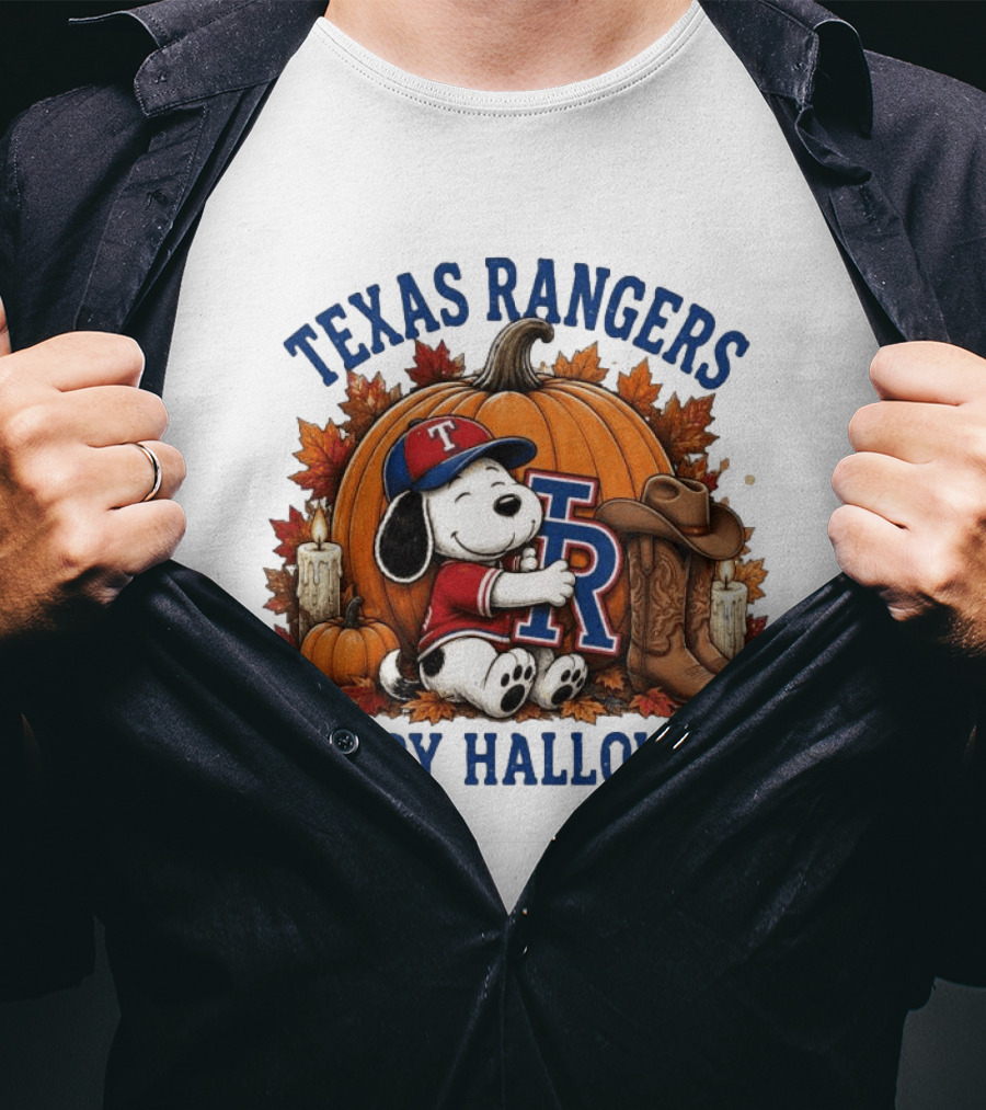 Texas Rangers Snoopy Pumpkin Happy Halloween T-Shirt