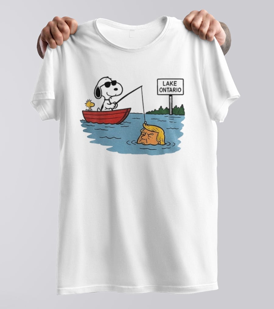 Snoopy And Woodstock Fishing Lake Ontario Cartoon With Trump Caricature T-Shirt