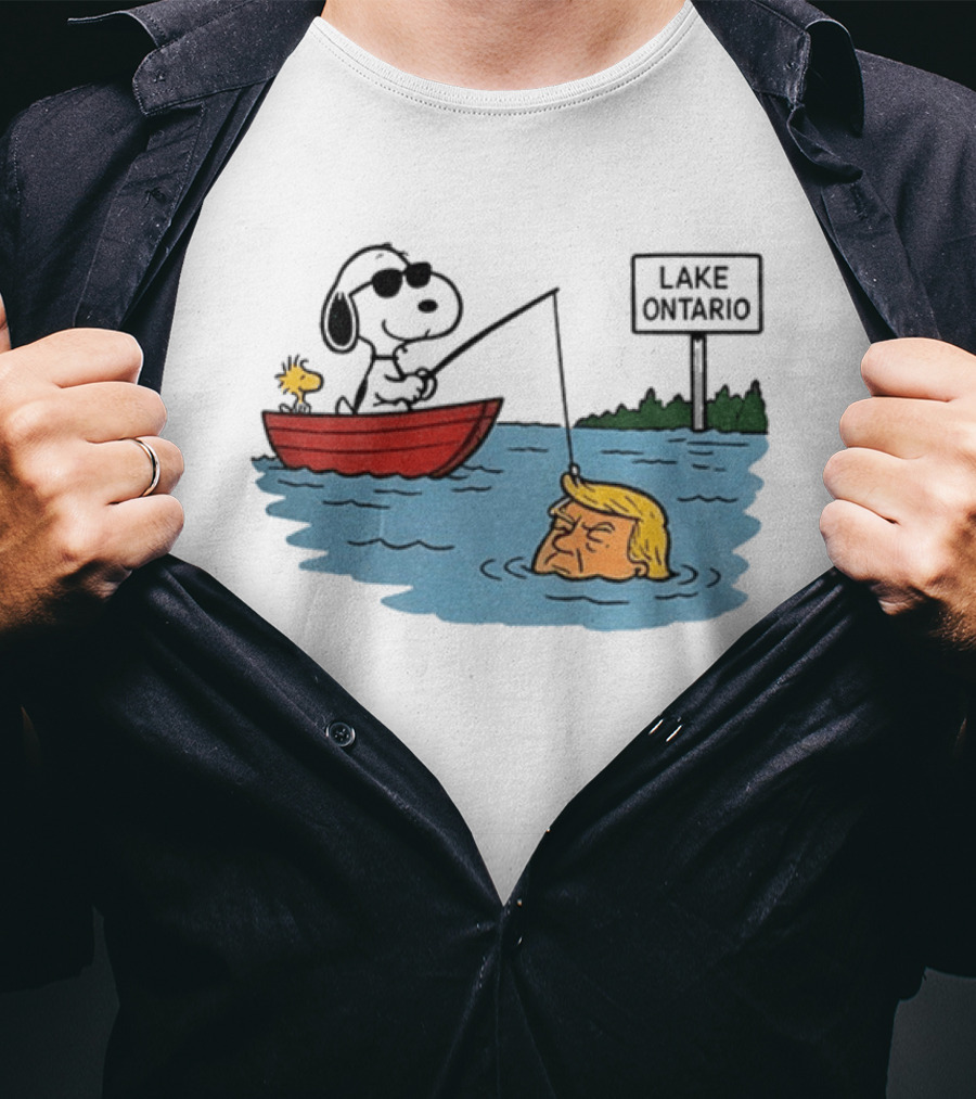 Snoopy And Woodstock Fishing Lake Ontario Cartoon With Trump Caricature T-Shirt
