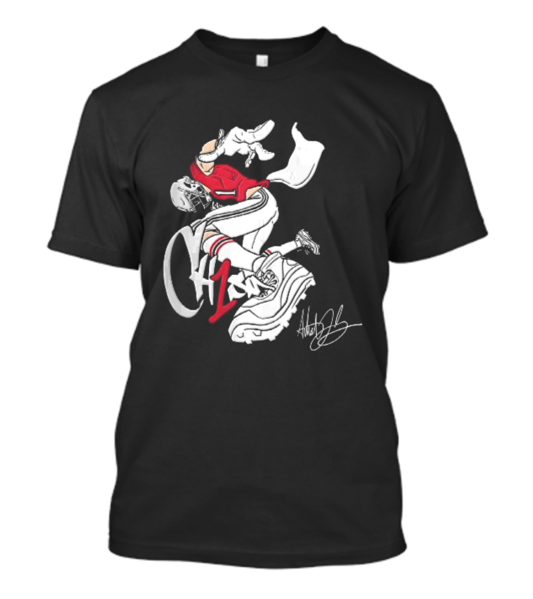 C1n Cam Newton New England Patriots Fisheye Cleat Cartoon Line T-Shirt