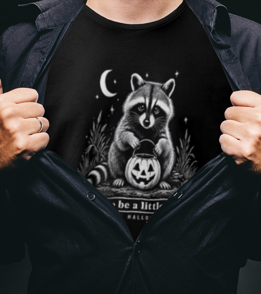 It's Ok To Be A Little Trashy Happy Halloween Raccoon Pumpkin Moon Stars T-Shirt