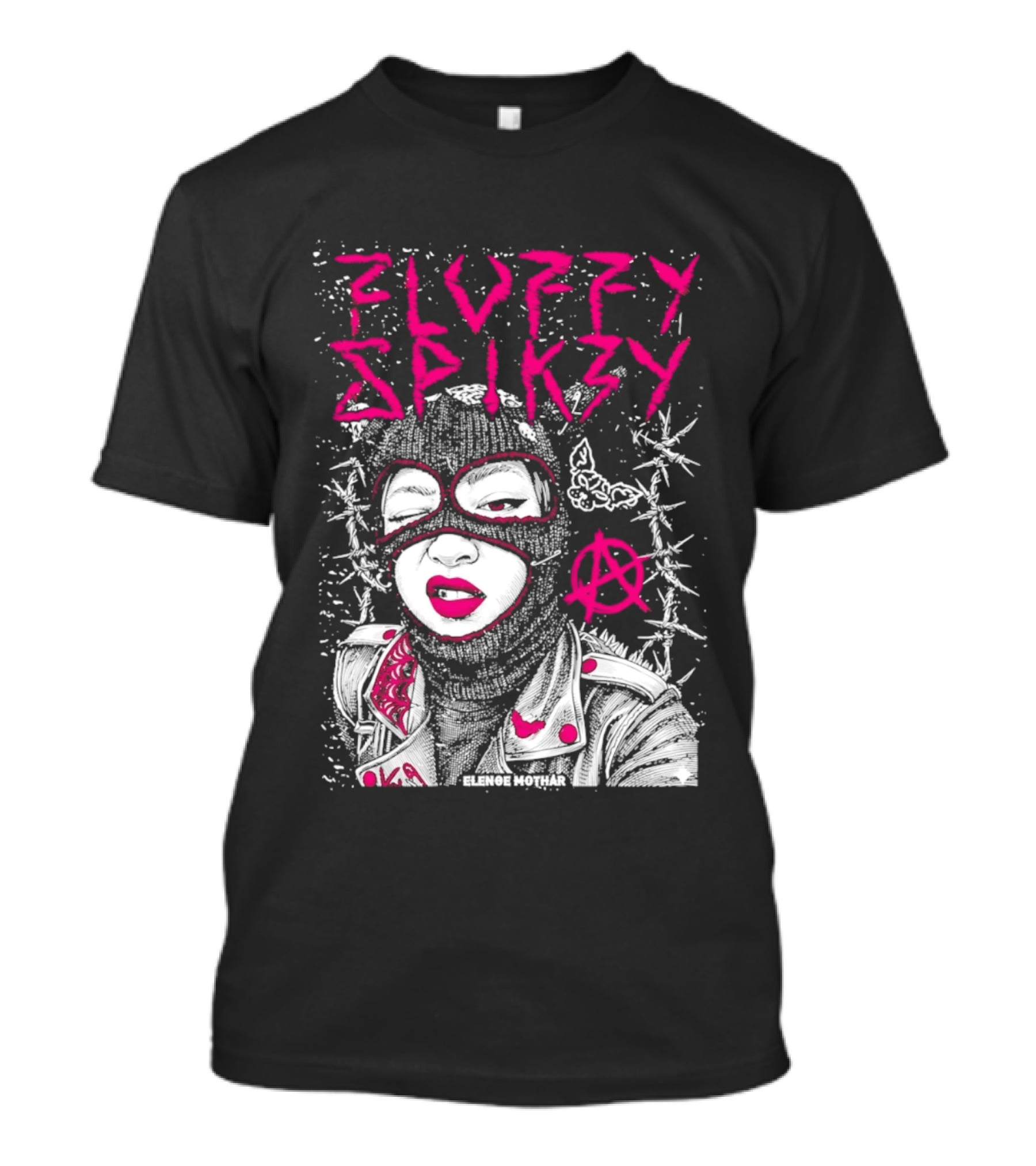Fluffy Spikzy Elenoe Mothar Balaclava Anarchy Art With Barbed Wire And Punk T-Shirt