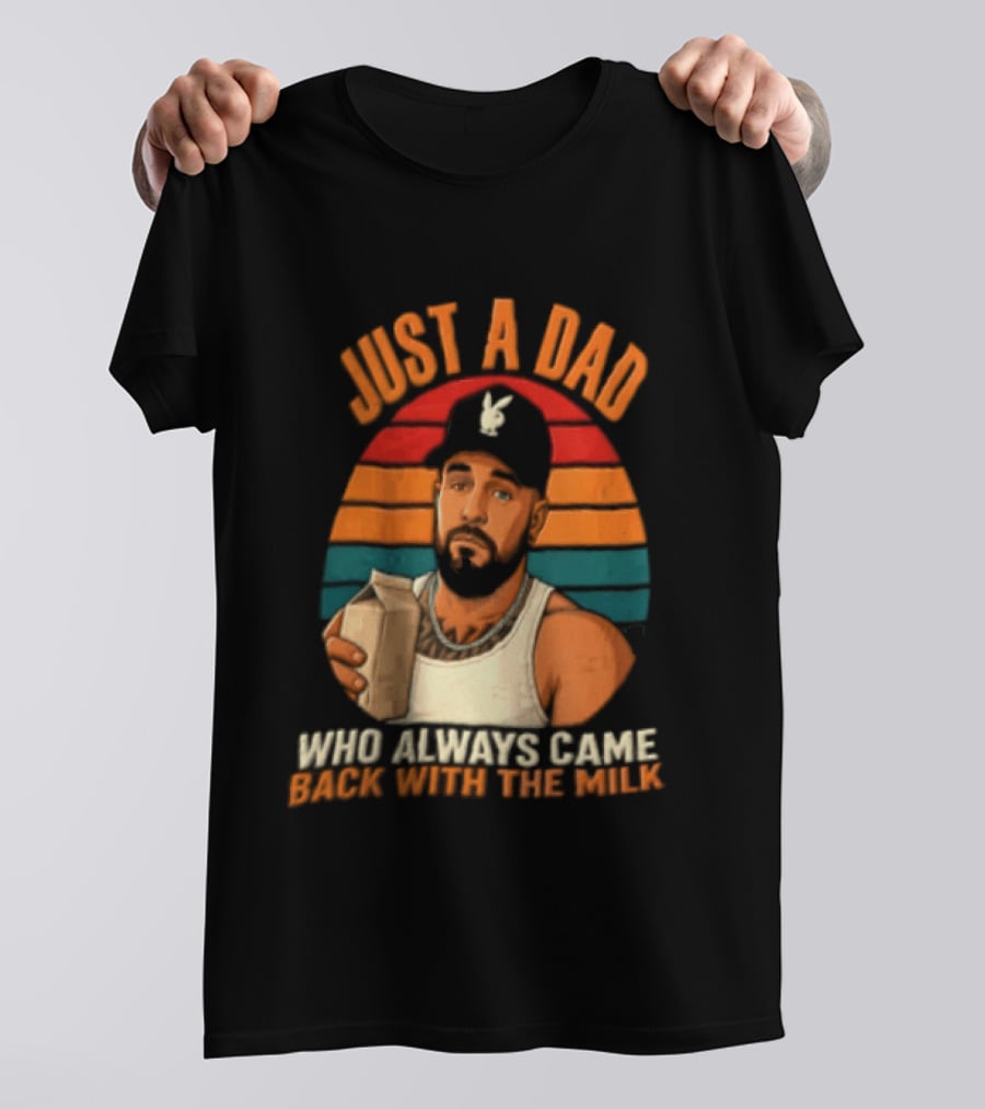 Just A Dad Who Always Came Back With The Milk Man Vintage Sunset Baseball Cap T-Shirt