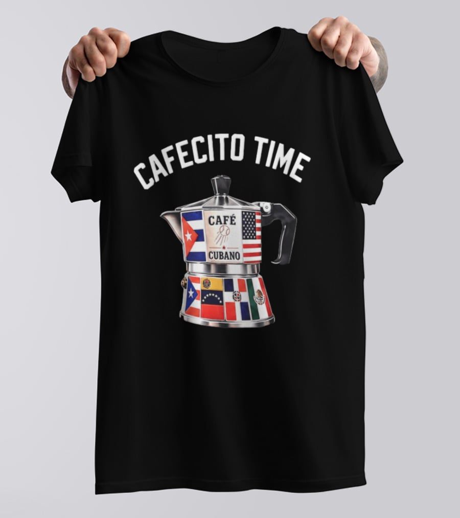 Cafecito Time Café Cubano Kike Hernandez Cuban Coffee Flag Motif T-Shirt