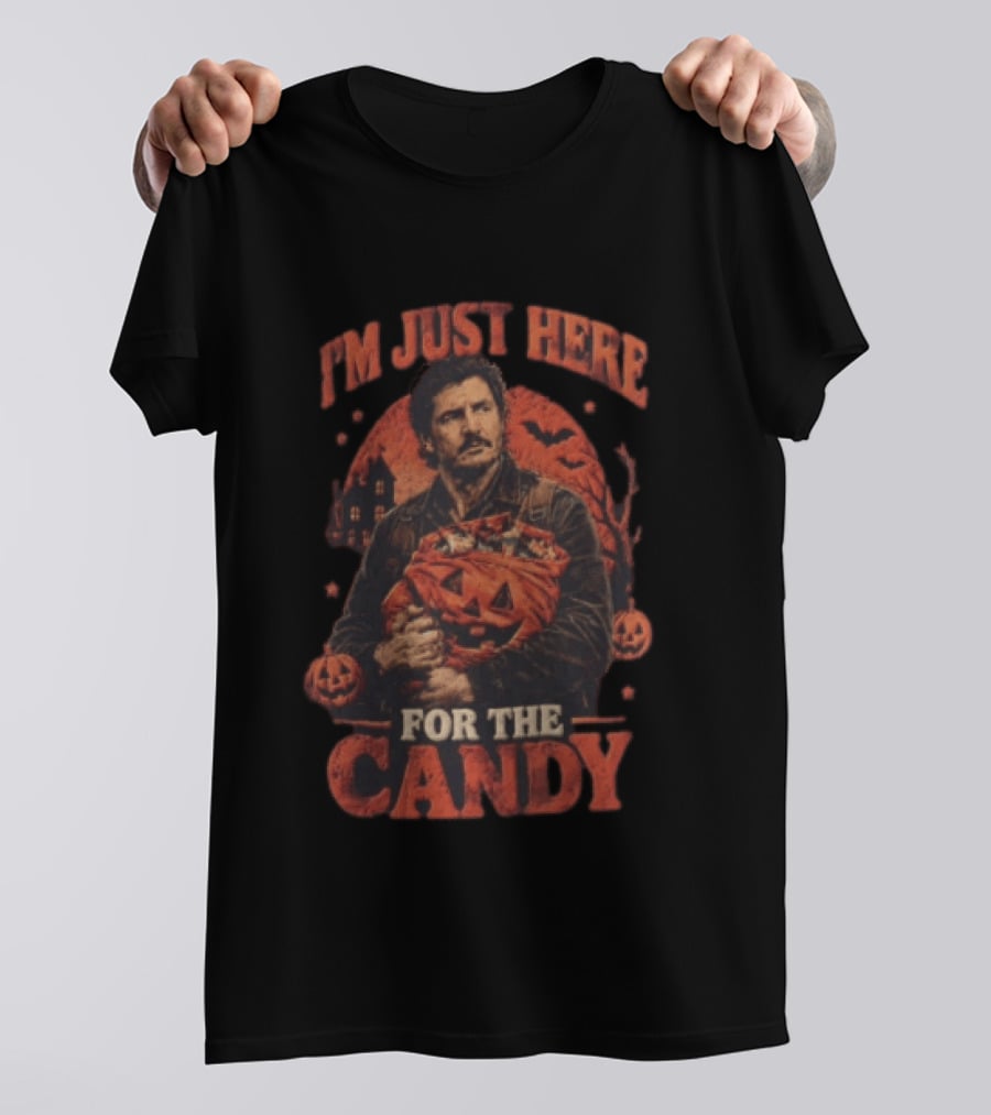 I'm Just Here For The Candy Pedro Pascal Halloween Pumpkin T-Shirt