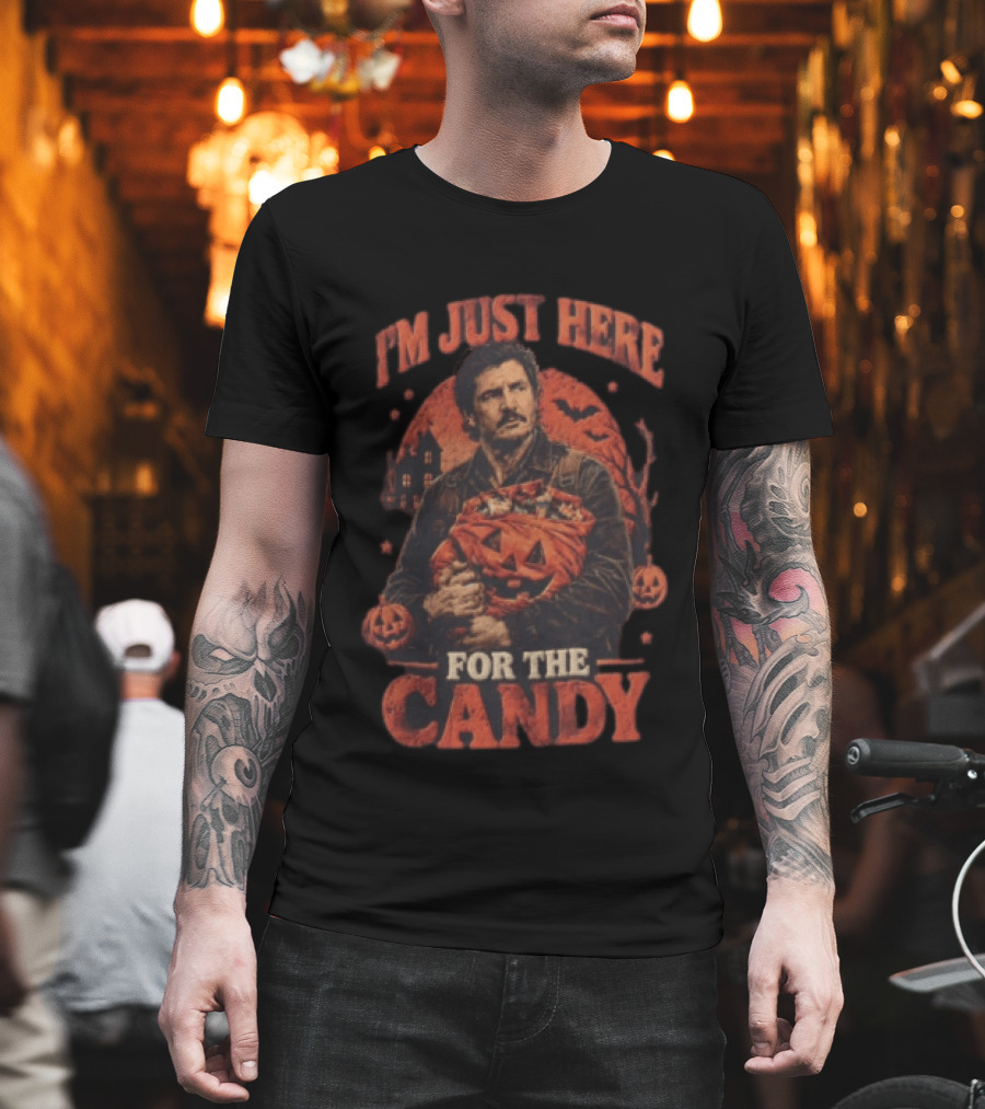 I'm Just Here For The Candy Pedro Pascal Halloween Pumpkin T-Shirt
