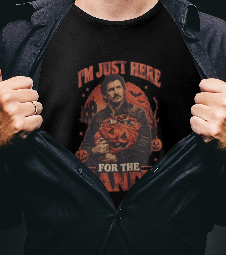 I'm Just Here For The Candy Pedro Pascal Halloween Pumpkin T-Shirt