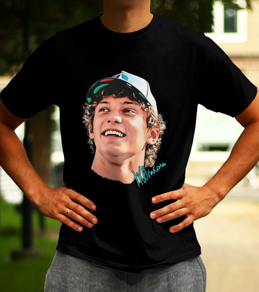 Kimi Antonelli F1 Team Smiley Big Head Signature Cap Racing T-Shirt