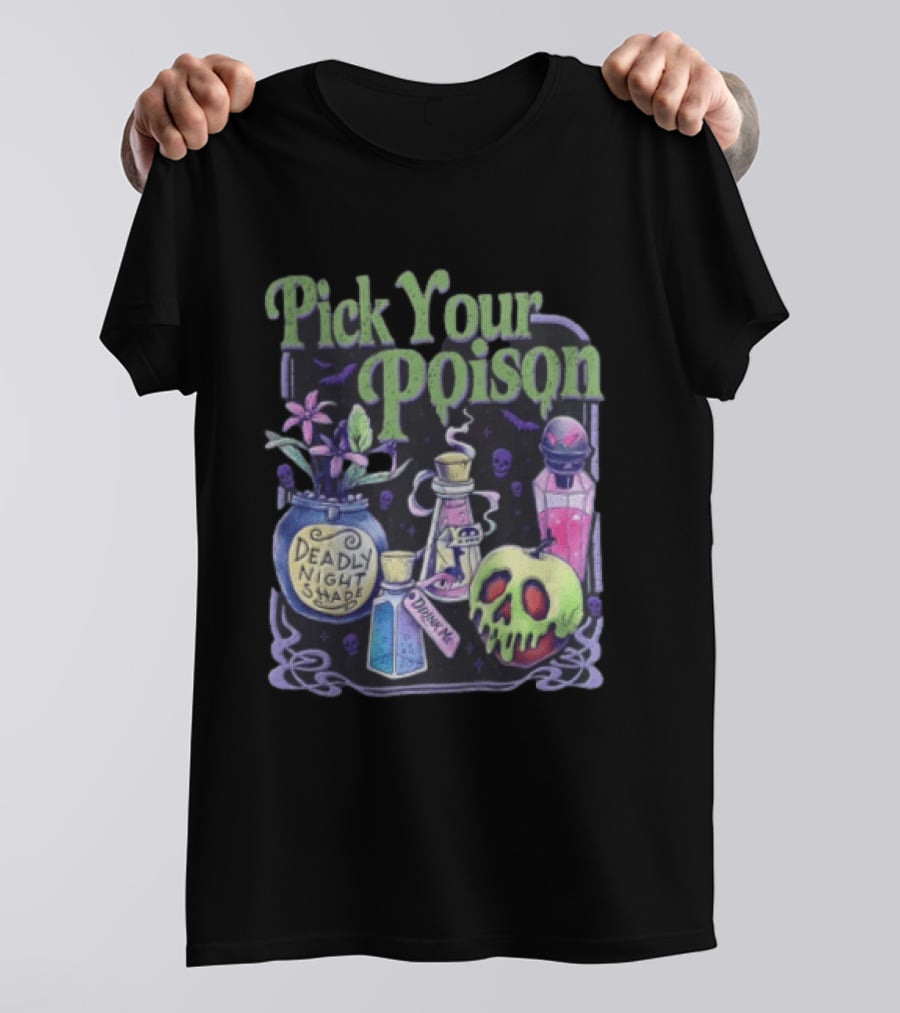 Pick Your Poison Deadly Nightshade Toxic Skull Potion Bottles T-Shirt