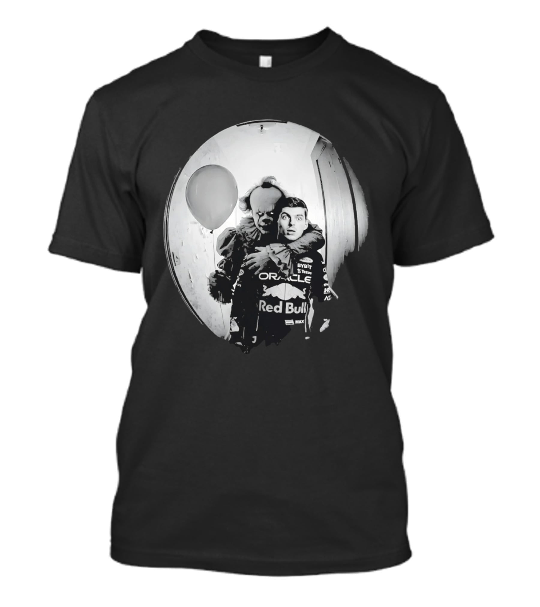 Max Verstappen Red Bull Racing And Pennywise Balloon Halloween Scene T-Shirt