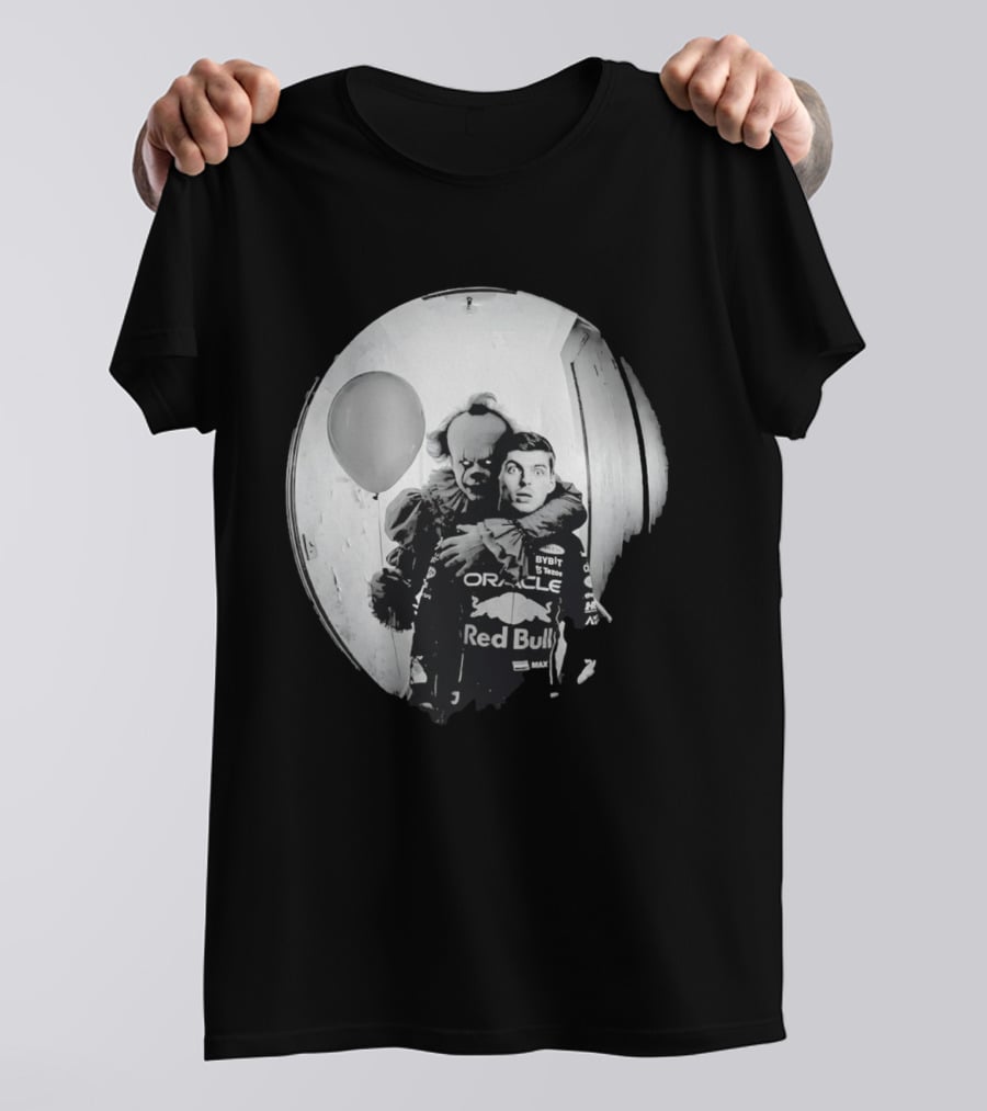 Max Verstappen Red Bull Racing And Pennywise Balloon Halloween Scene T-Shirt