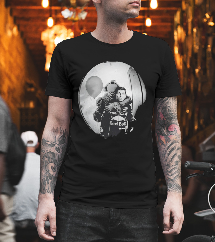 Max Verstappen Red Bull Racing And Pennywise Balloon Halloween Scene T-Shirt