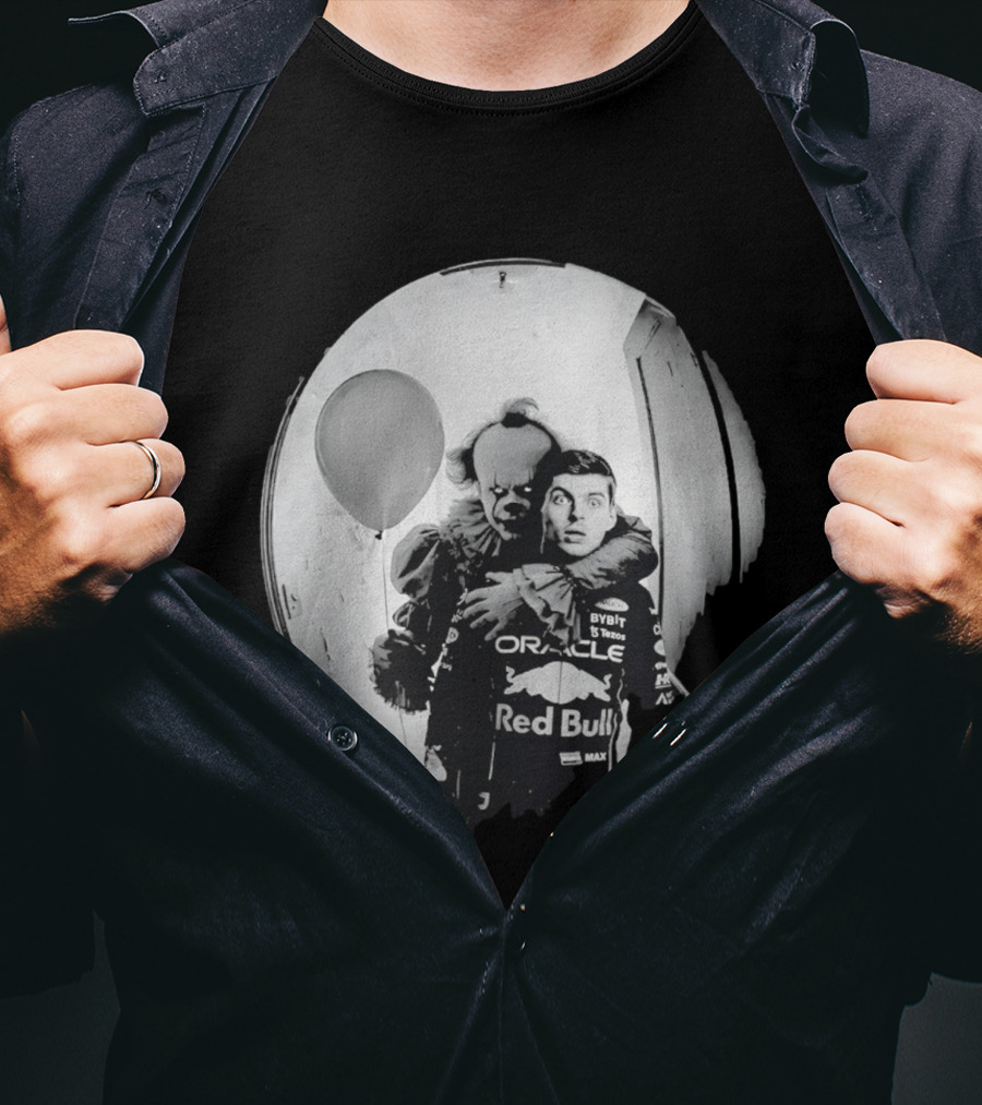 Max Verstappen Red Bull Racing And Pennywise Balloon Halloween Scene T-Shirt