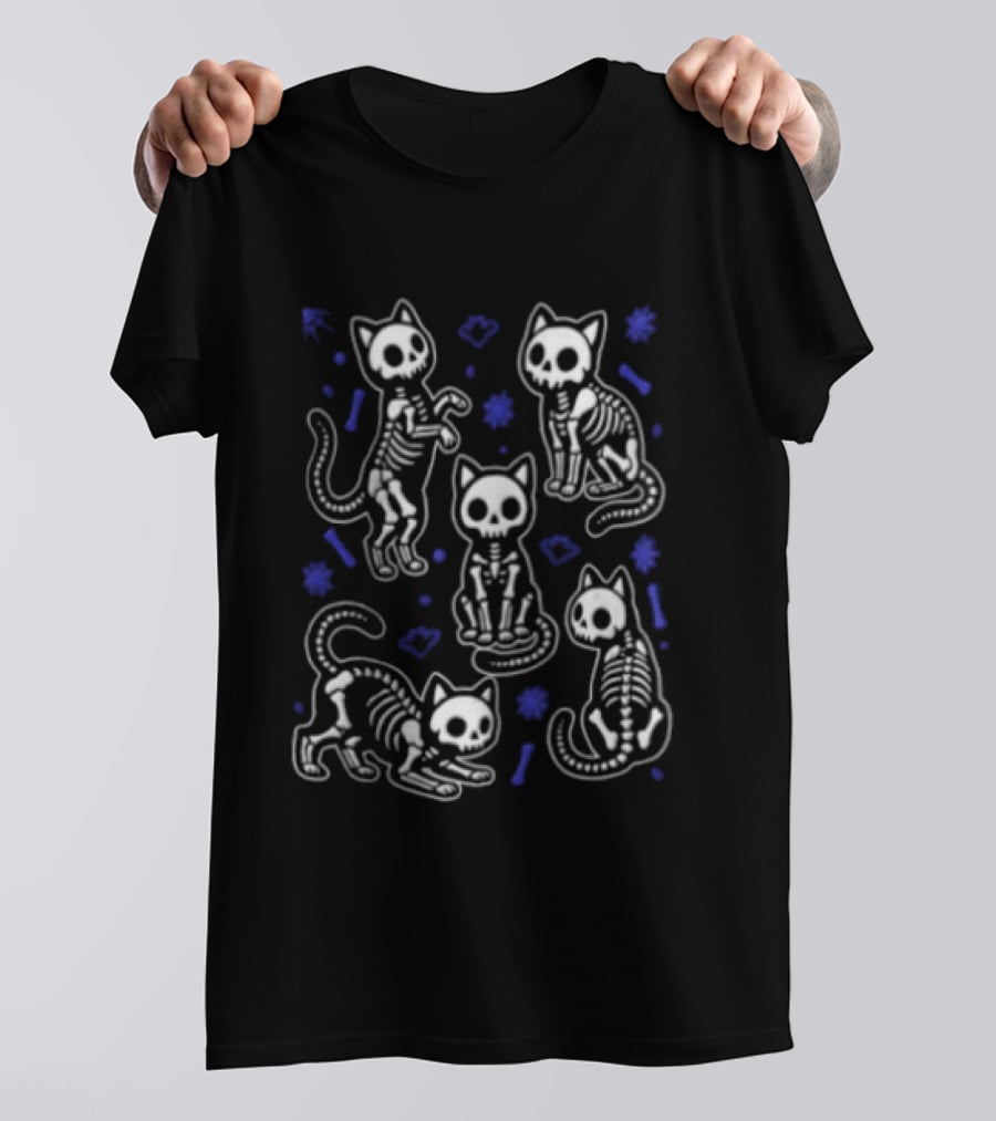 Skeleton Cat Halloween Spooky Kittens Cute Bony Feline T-Shirt