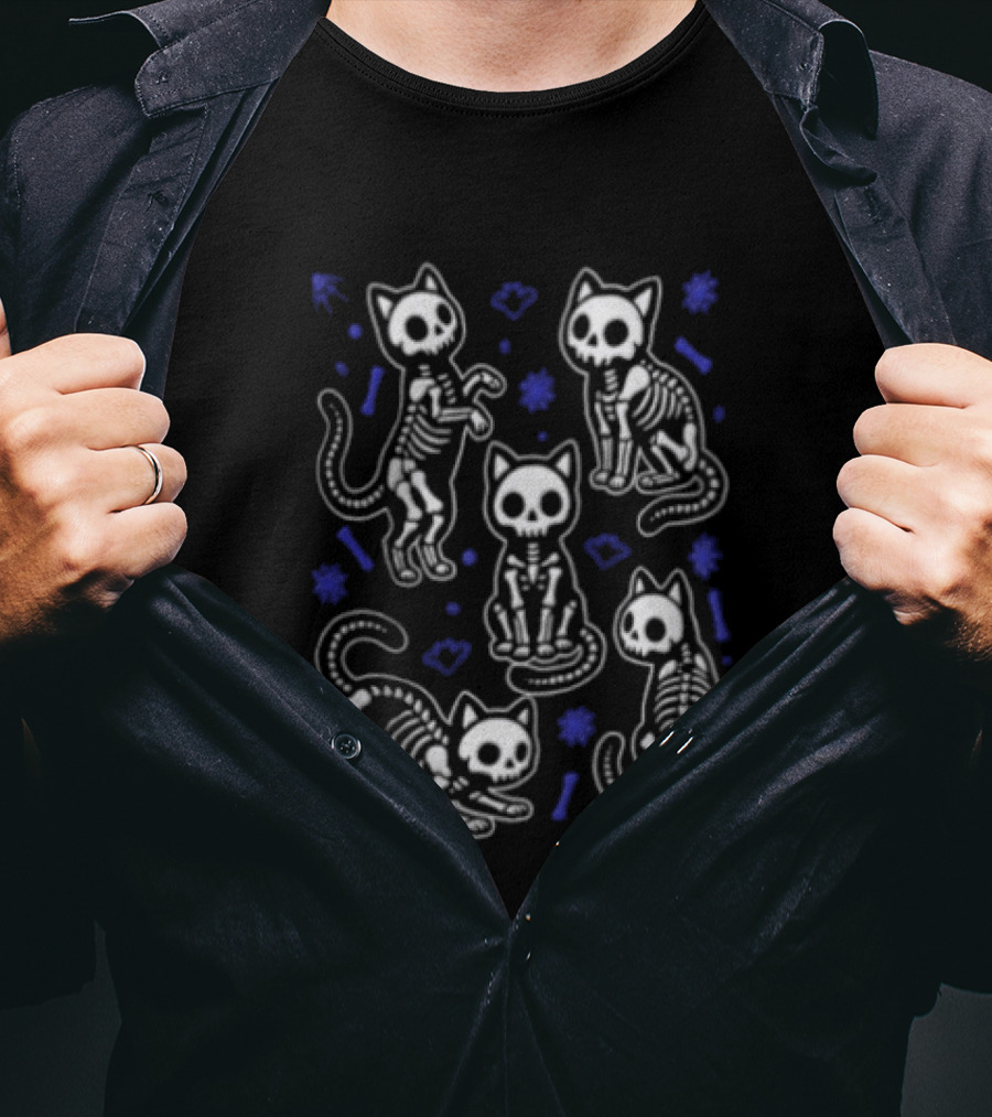 Skeleton Cat Halloween Spooky Kittens Cute Bony Feline T-Shirt