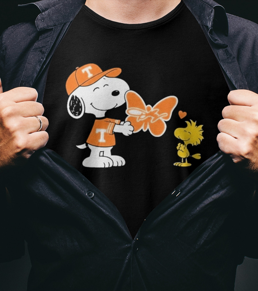 Snoopy Woodstock Tennessee Volunteers Orange Heart Butterfly T-Shirt