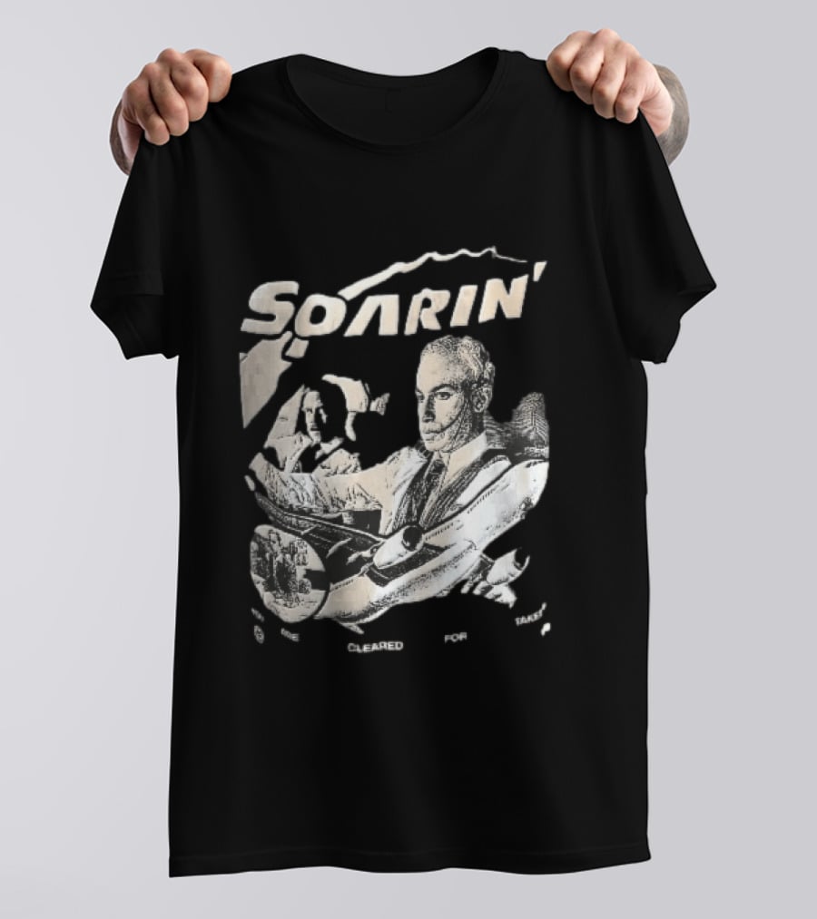 Soarin You Are Cleared For Takeoff Pilots Airplane Cockpit Halftone T-Shirt