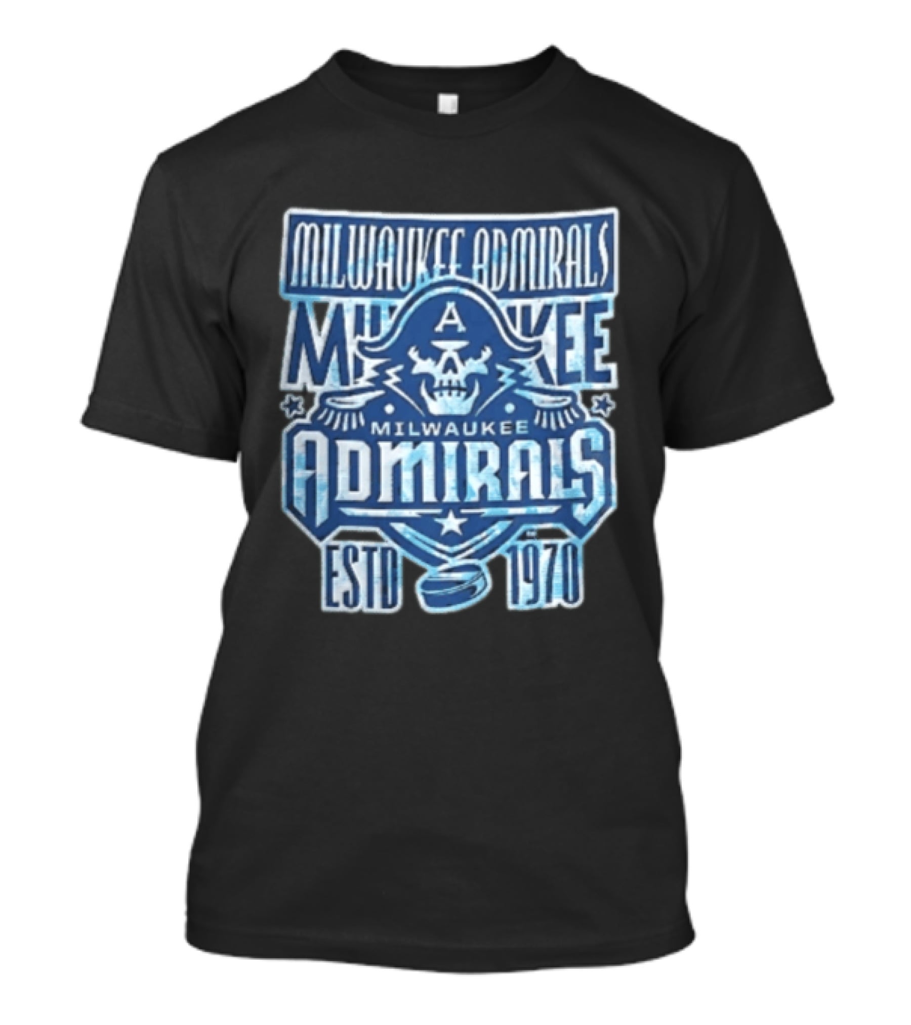 Milwaukee Admirals Estd 1970 Skull Hockey Puck Distressed Navy Blue T-Shirt