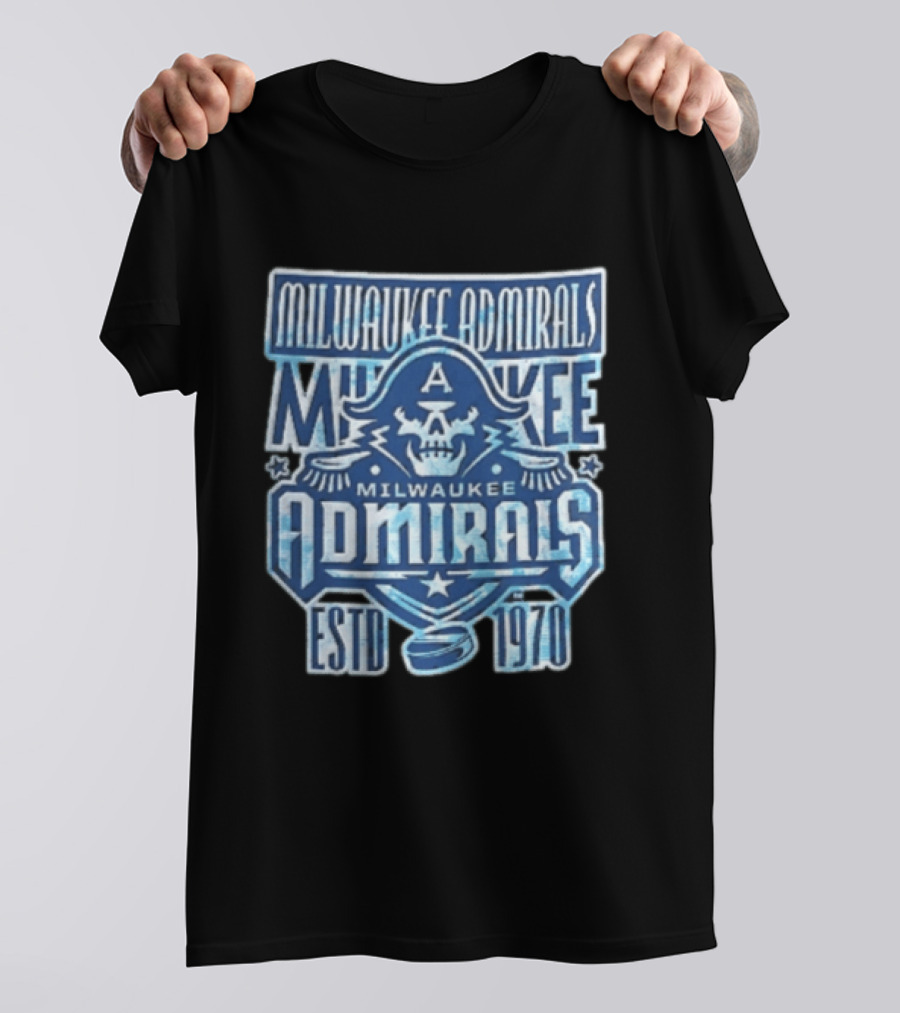 Milwaukee Admirals Estd 1970 Skull Hockey Puck Distressed Navy Blue T-Shirt