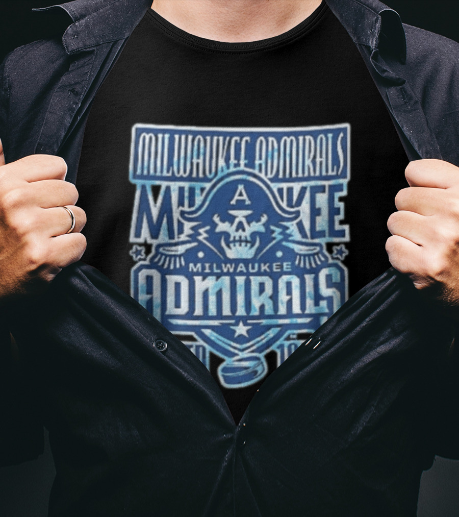 Milwaukee Admirals Estd 1970 Skull Hockey Puck Distressed Navy Blue T-Shirt