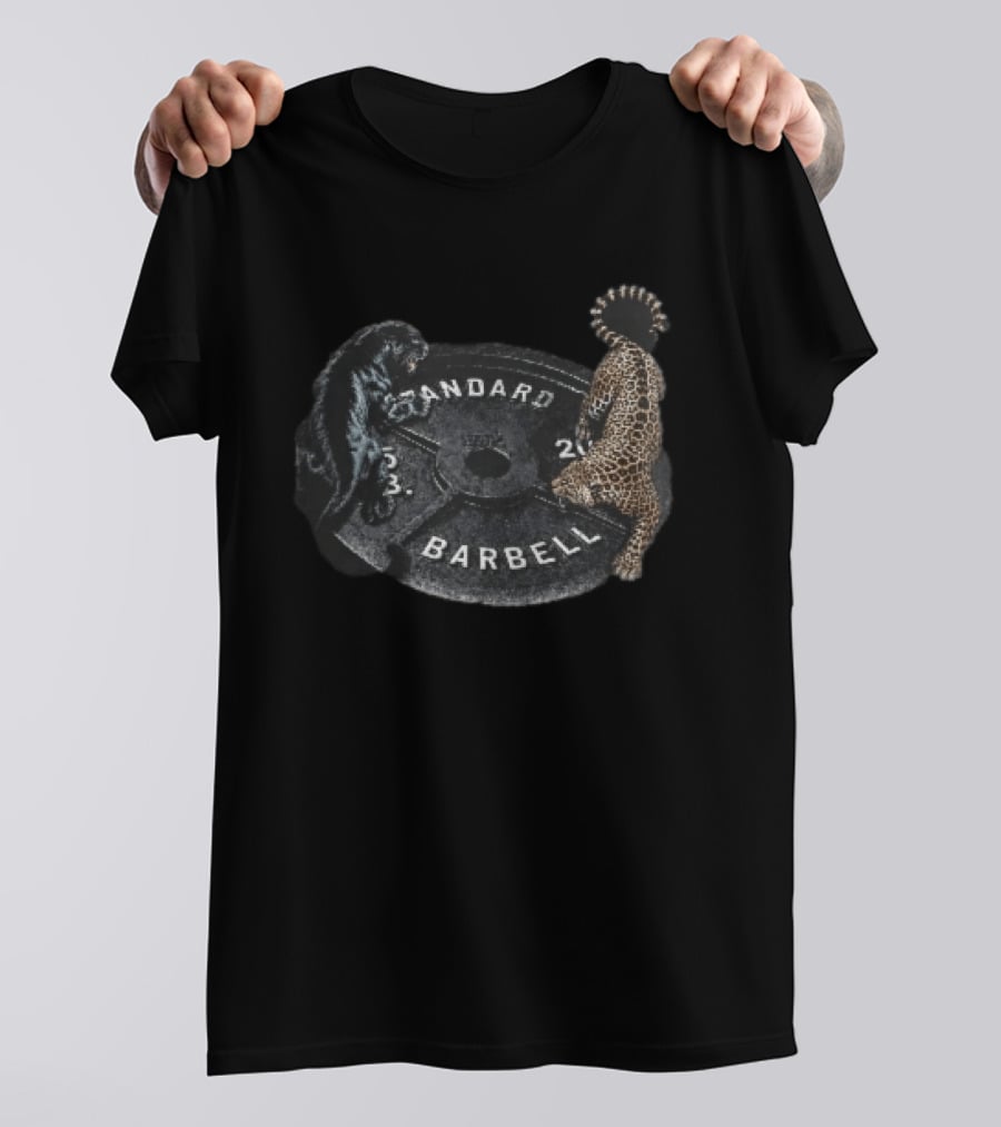 Standard Barbell 45 LB Black Panther Leopard Crawling Weight Plate T-Shirt