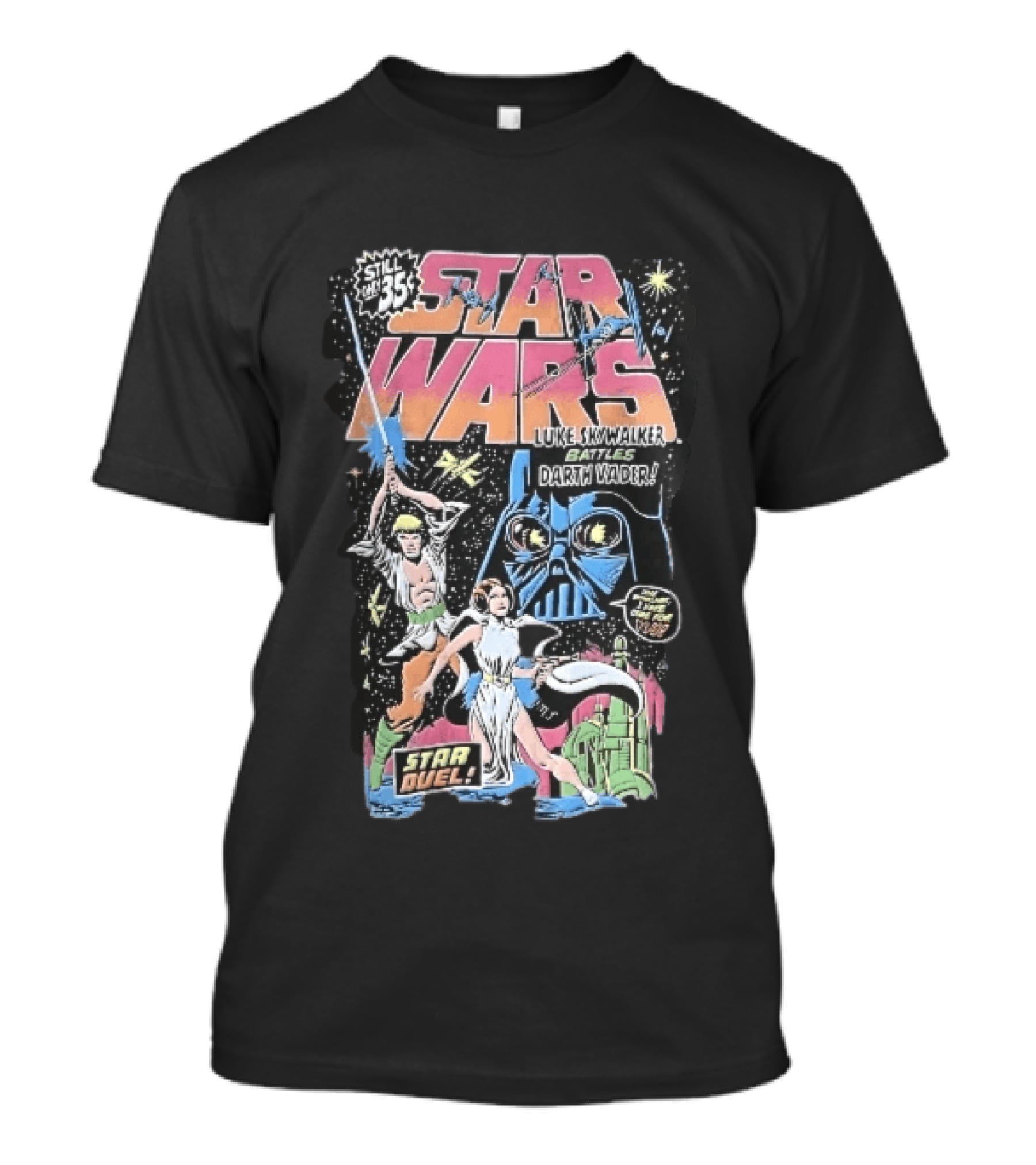 Star Wars Only 35 Cents Luke Skywalker Battles Darth Vader Star Duel Comic Cover Leia Lightsaber T-Shirt