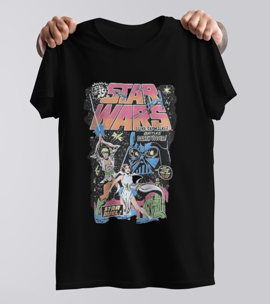 Star Wars Only 35 Cents Luke Skywalker Battles Darth Vader Star Duel Comic Cover Leia Lightsaber T-Shirt