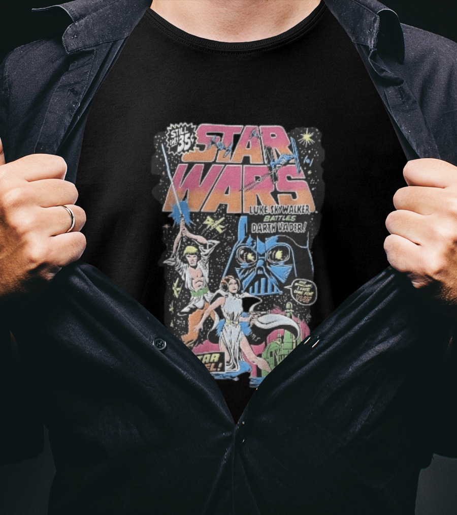 Star Wars Only 35 Cents Luke Skywalker Battles Darth Vader Star Duel Comic Cover Leia Lightsaber T-Shirt
