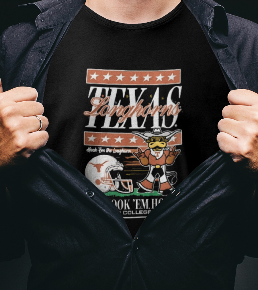 Texas Longhorns Hook Em Horns ESPN College Gameday Football Helmet Cartoon T-Shirt
