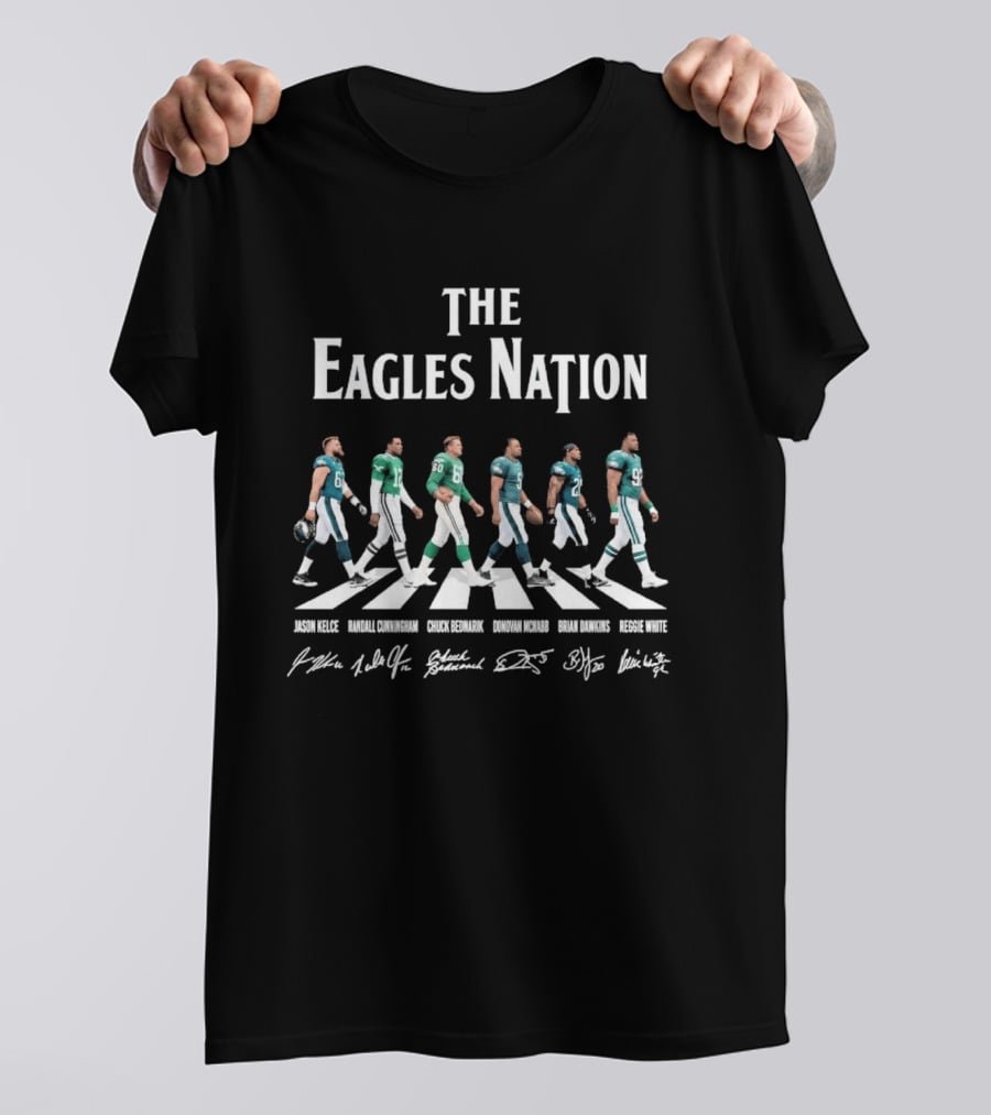 The Eagles Nation Jason Kelce Fletcher Cox Lane Johnson DeVonta Smith Darius Slay Road Crossing T-Shirt