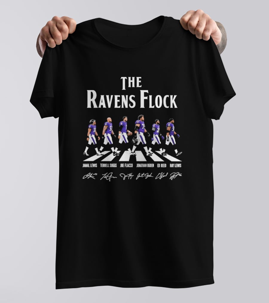 The Ravens Flock Iconic Team Lineup Featuring Lewis Suggs Flacco Ogden Reed Lewis T-Shirt