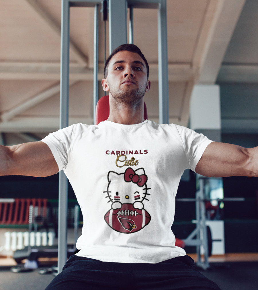 Cardinals Cutie Winking Cartoon Cat Holding Football With Arizona Cardinals T-Shirt