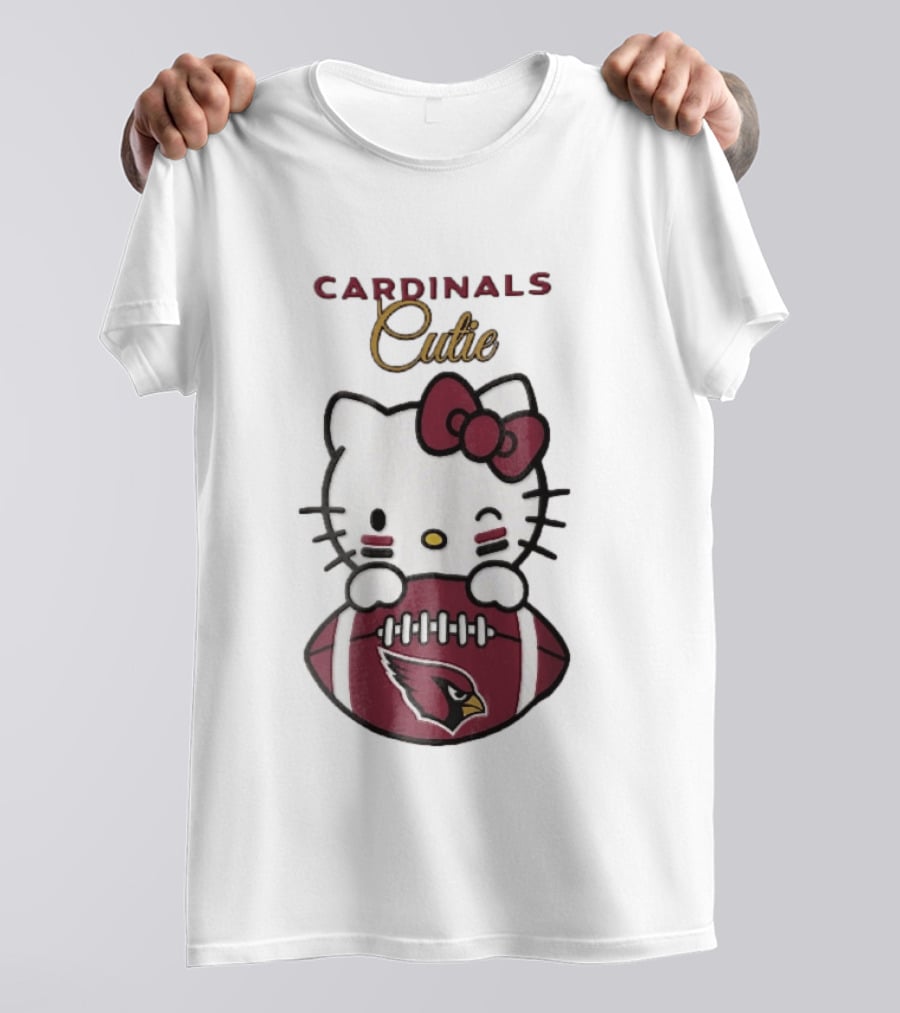 Cardinals Cutie Winking Cartoon Cat Holding Football With Arizona Cardinals T-Shirt