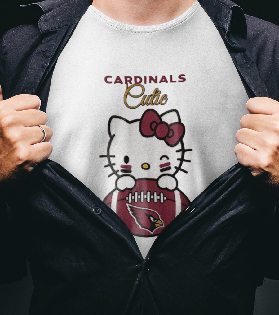 Cardinals Cutie Winking Cartoon Cat Holding Football With Arizona Cardinals T-Shirt