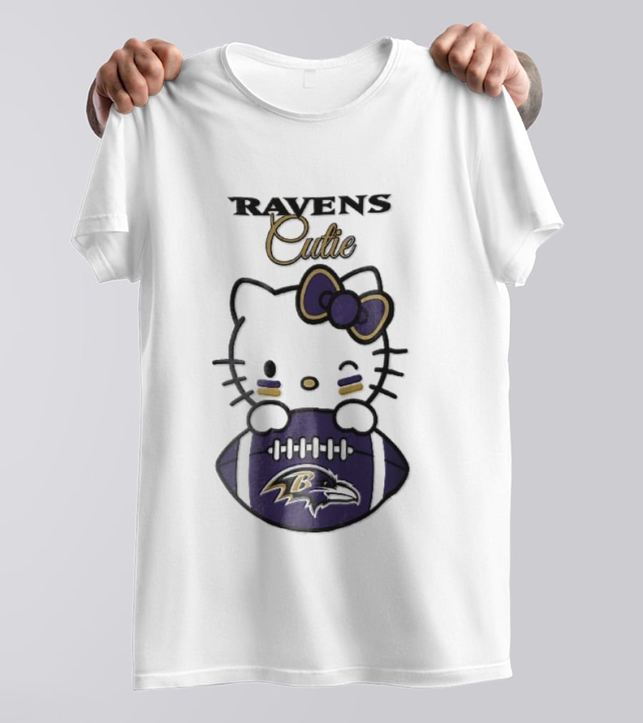 Ravens Cutie Hello Kitty Winking Holding Football T-Shirt
