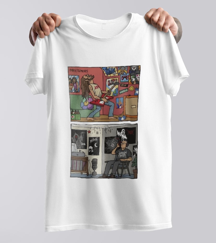 Beetlemoses Comic Heavy Metal Guitarist Listening S Room T-Shirt