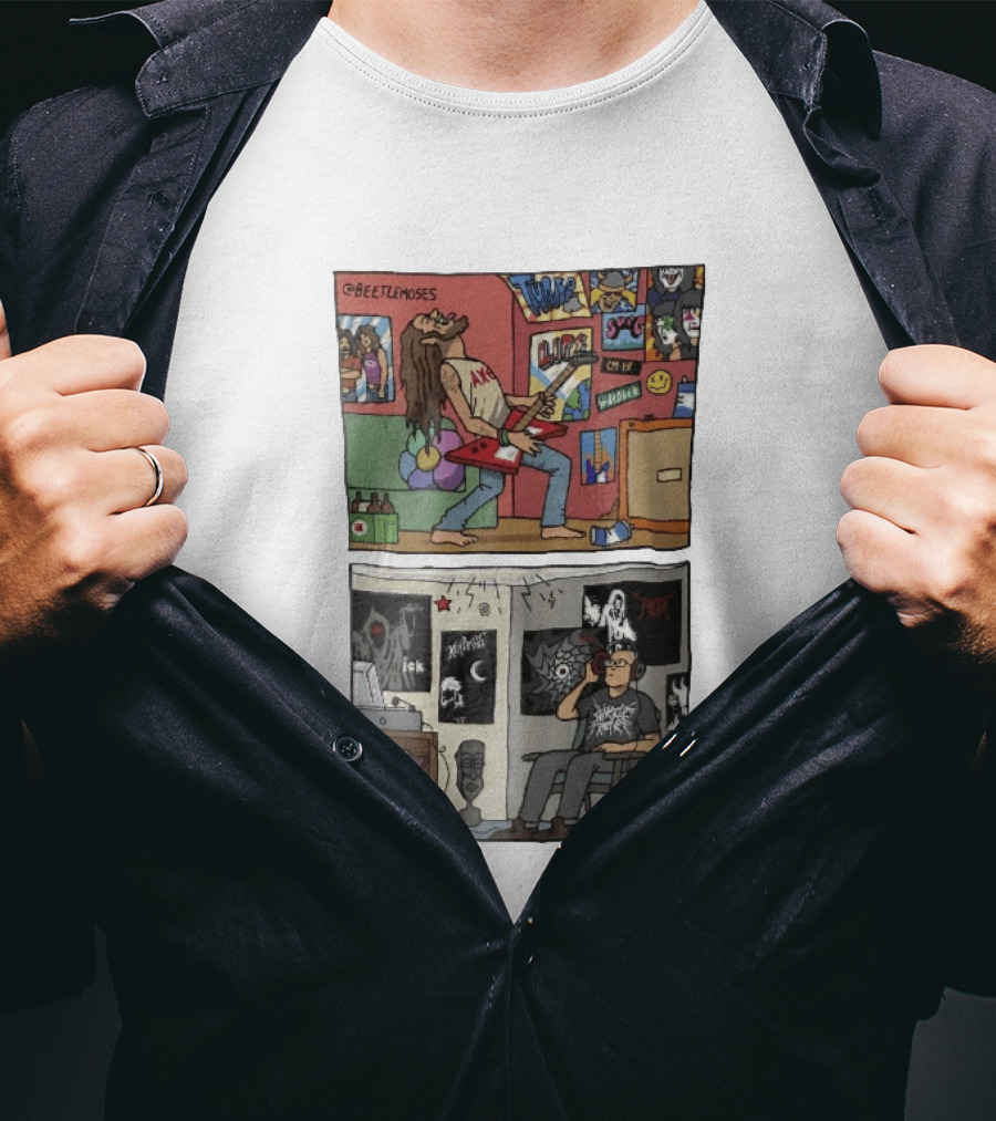 Beetlemoses Comic Heavy Metal Guitarist Listening S Room T-Shirt