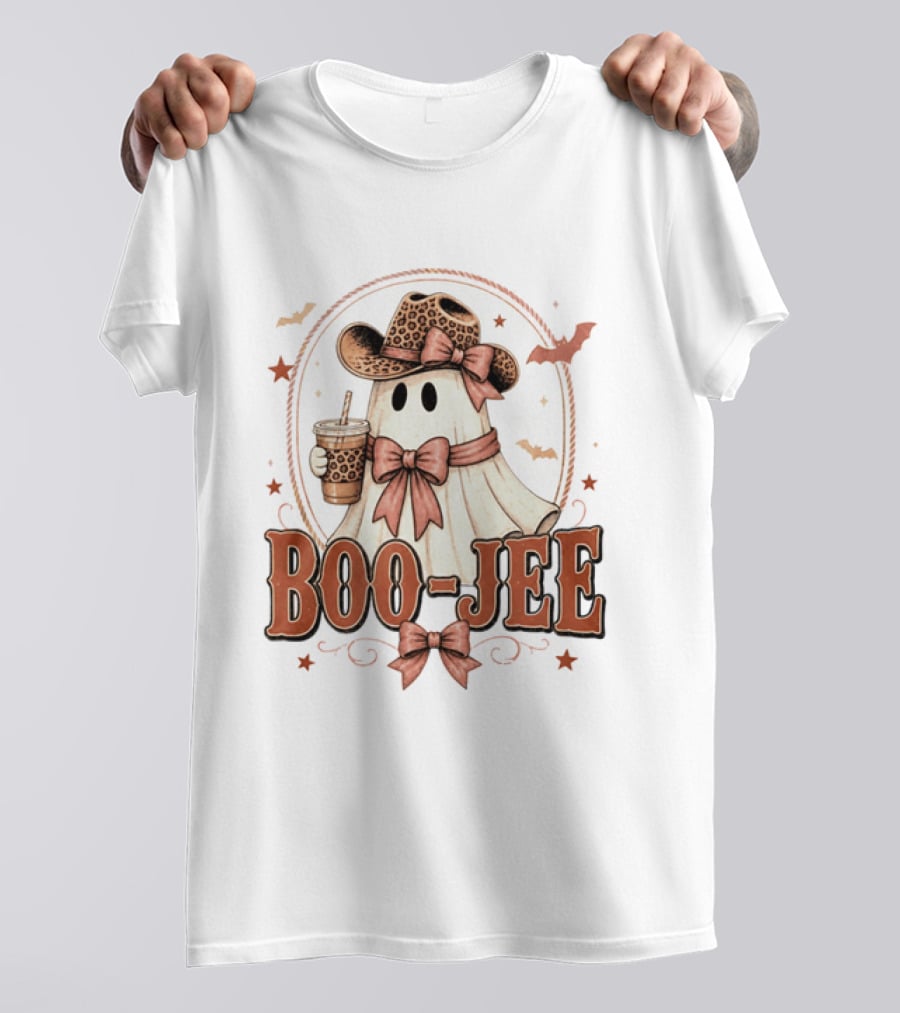 Boo Jee Leopard Cowboy Ghost Iced Coffee Halloween T-Shirt