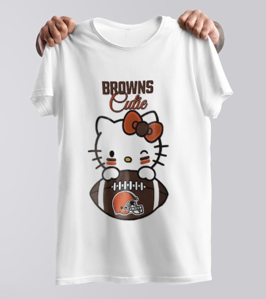 Browns Cutie Winking Cartoon Cat Bow Football T-Shirt