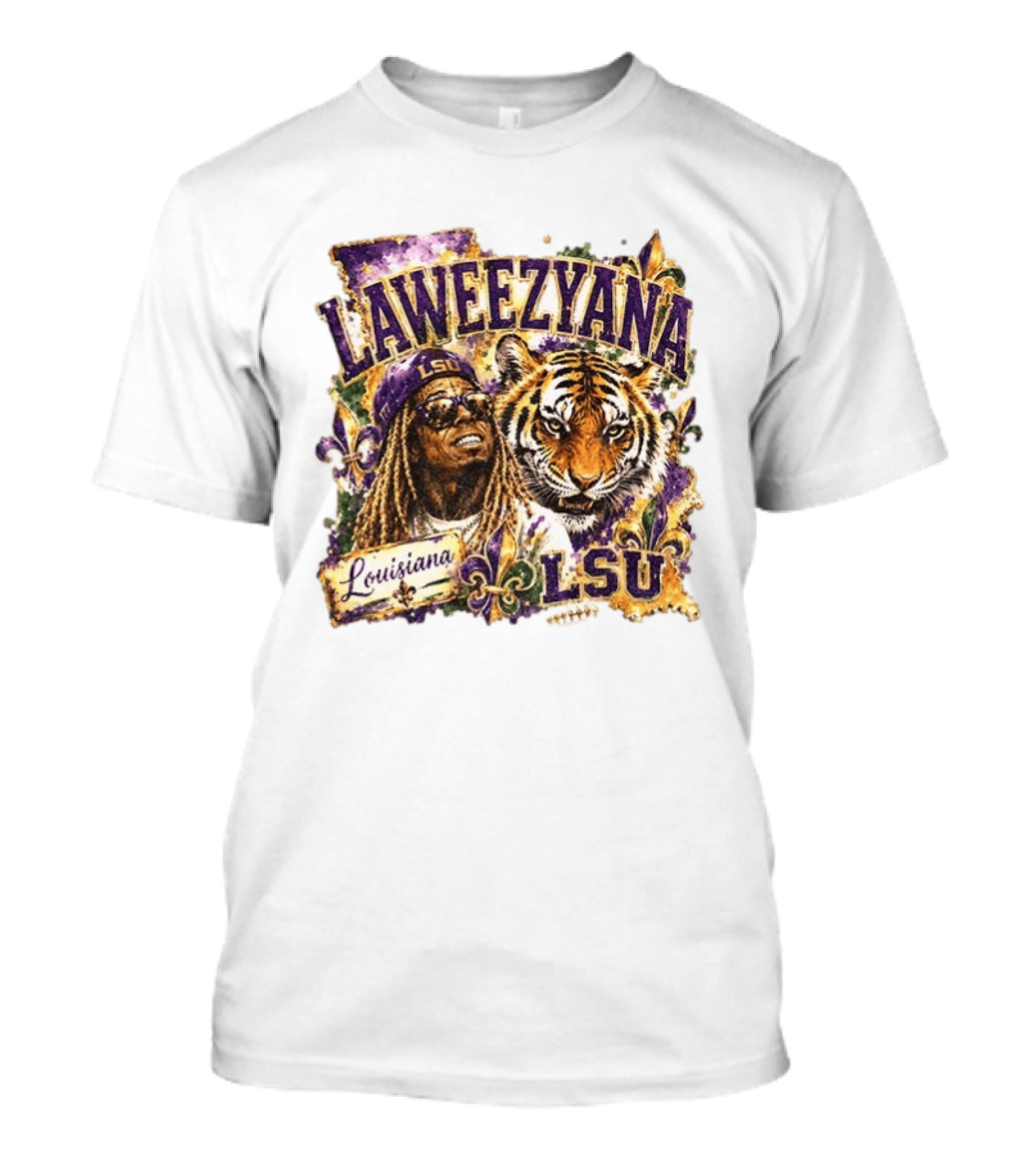 Laweezyana Lil Wayne LSU Louisiana Football Tiger Fleur De Lis T-Shirt