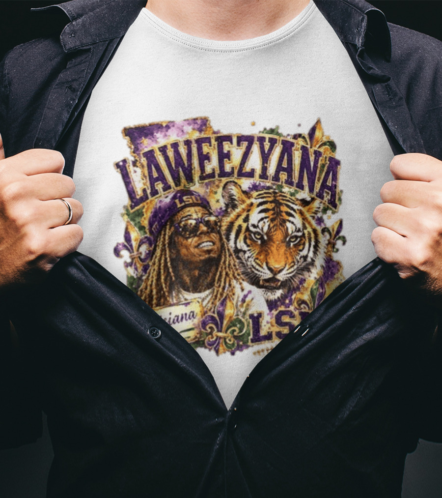 Laweezyana Lil Wayne LSU Louisiana Football Tiger Fleur De Lis T-Shirt
