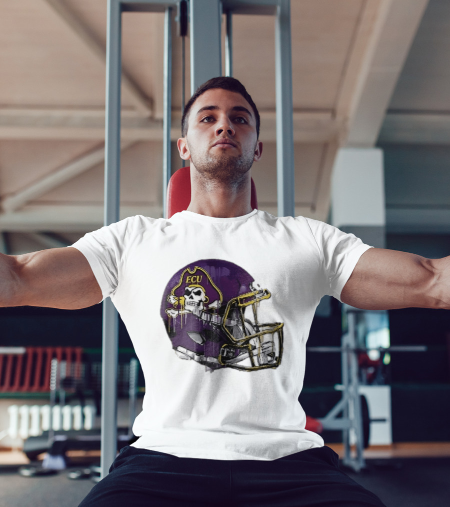 ECU Pirates Purple Helmet Dripping Paint Football NCAA Pd Moreno T-Shirt